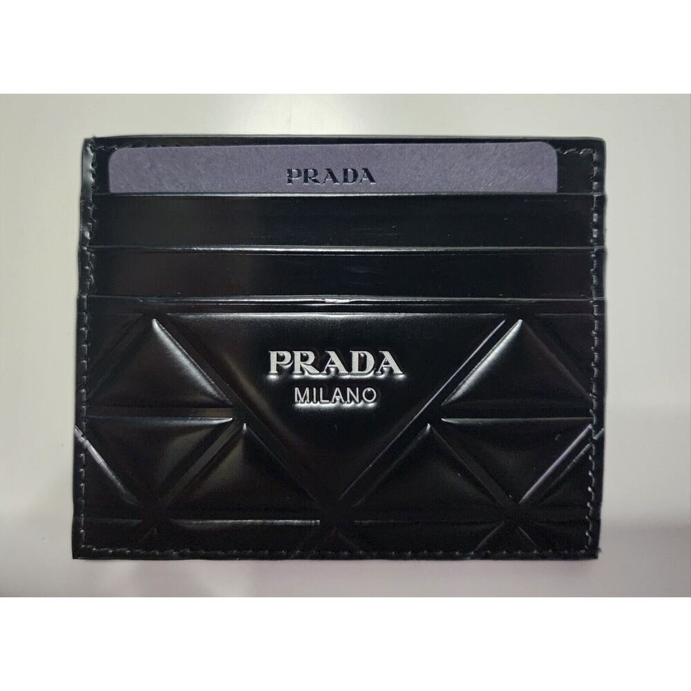 PRADA Credit Card Holder Men's Black Leather Wallet 2MC223